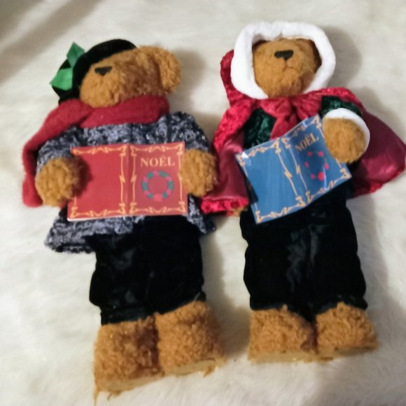 Vintage Standing Mr. Mrs. Bear Carolers Plush Bears